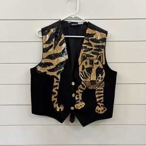 Vintage Black and Gold Sequin Tiger Vest